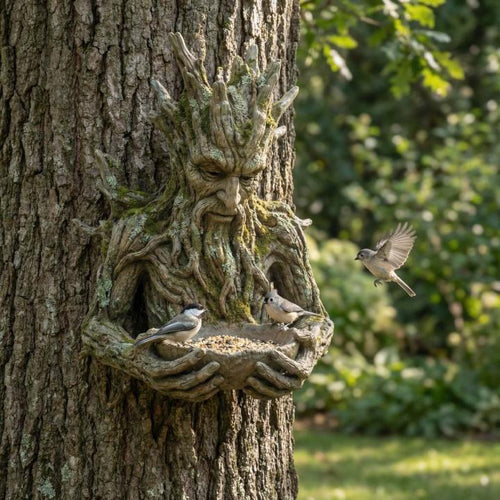 Baumgesicht-Vogelfutterstelle mit Schale – Wetterfest