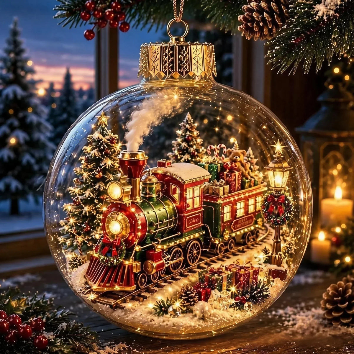 Weihnachtsanhänger beleuchtet mit Miniaturszene