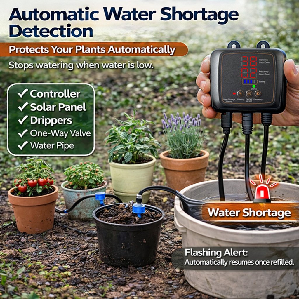Solar watering system for 12 plants with digital timer