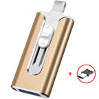 USB stick 4-in-1 with Lightning, USB-A, and USB-C connectors