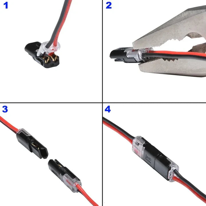 2-Pole Quick Connectors for Cables – No Stripping Needed – 50-Piece Set