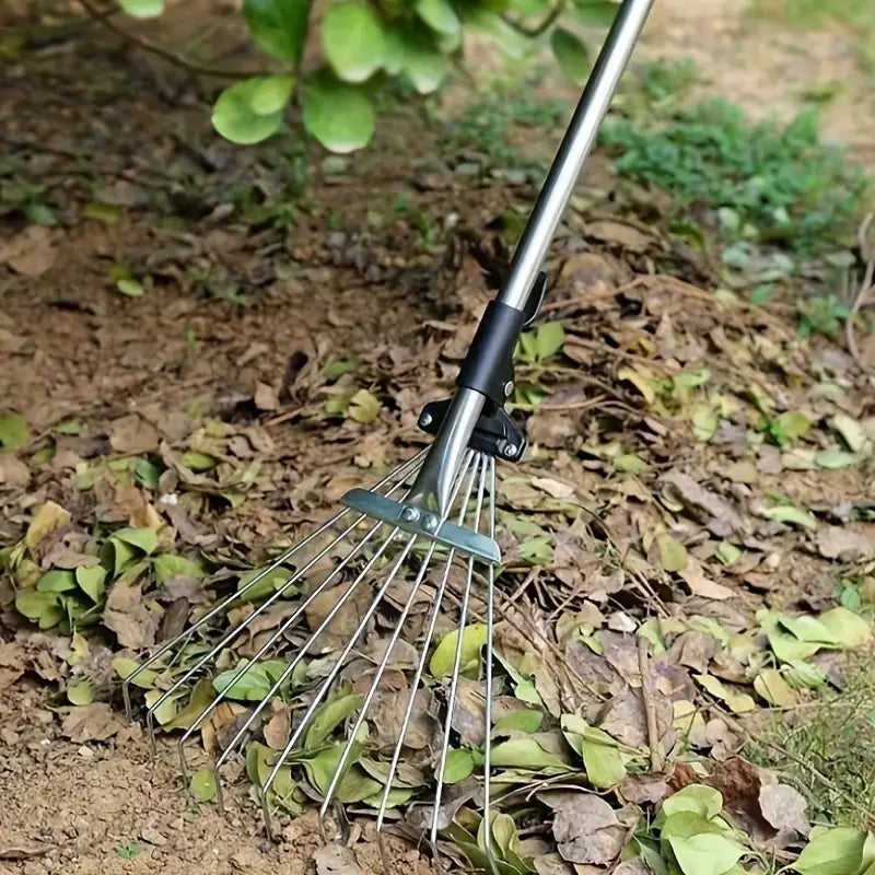 Teleskop-Gartenrechen mit verstellbarem Rechenkopf