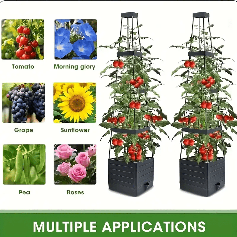 Self-watering planter box with trellis – Anthracite