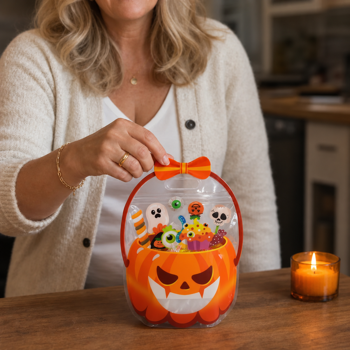 Kürbis-Geschenktüten transparent mit Reißverschluss (30er-Set)