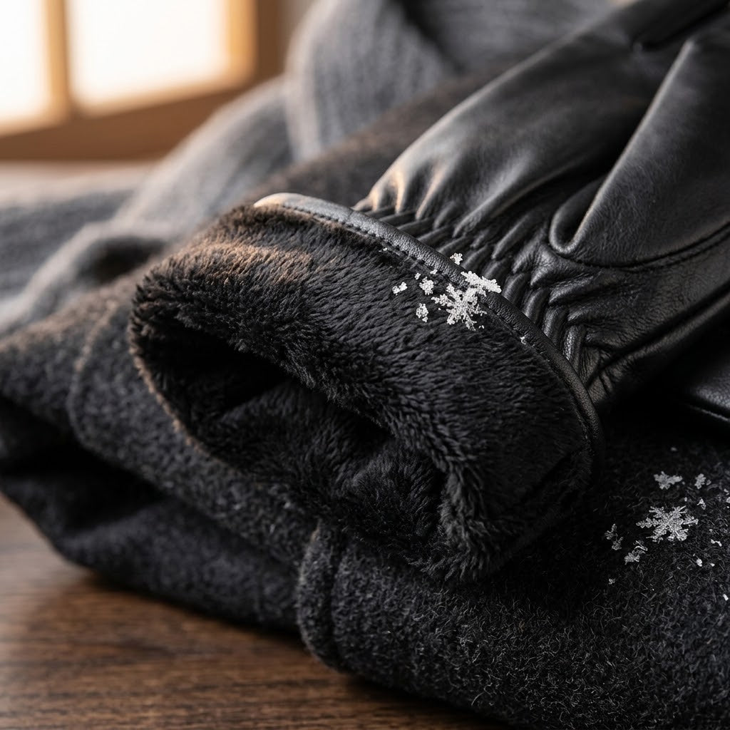 Sheepskin leather gloves with touchscreen functionality on all fingers, fleece lining