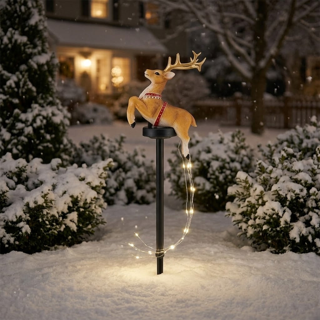 Solar-Gartenstecker Weihnachtsmann im Schlitten oder Rentier – mit funkelndem LED-Lichterschweif