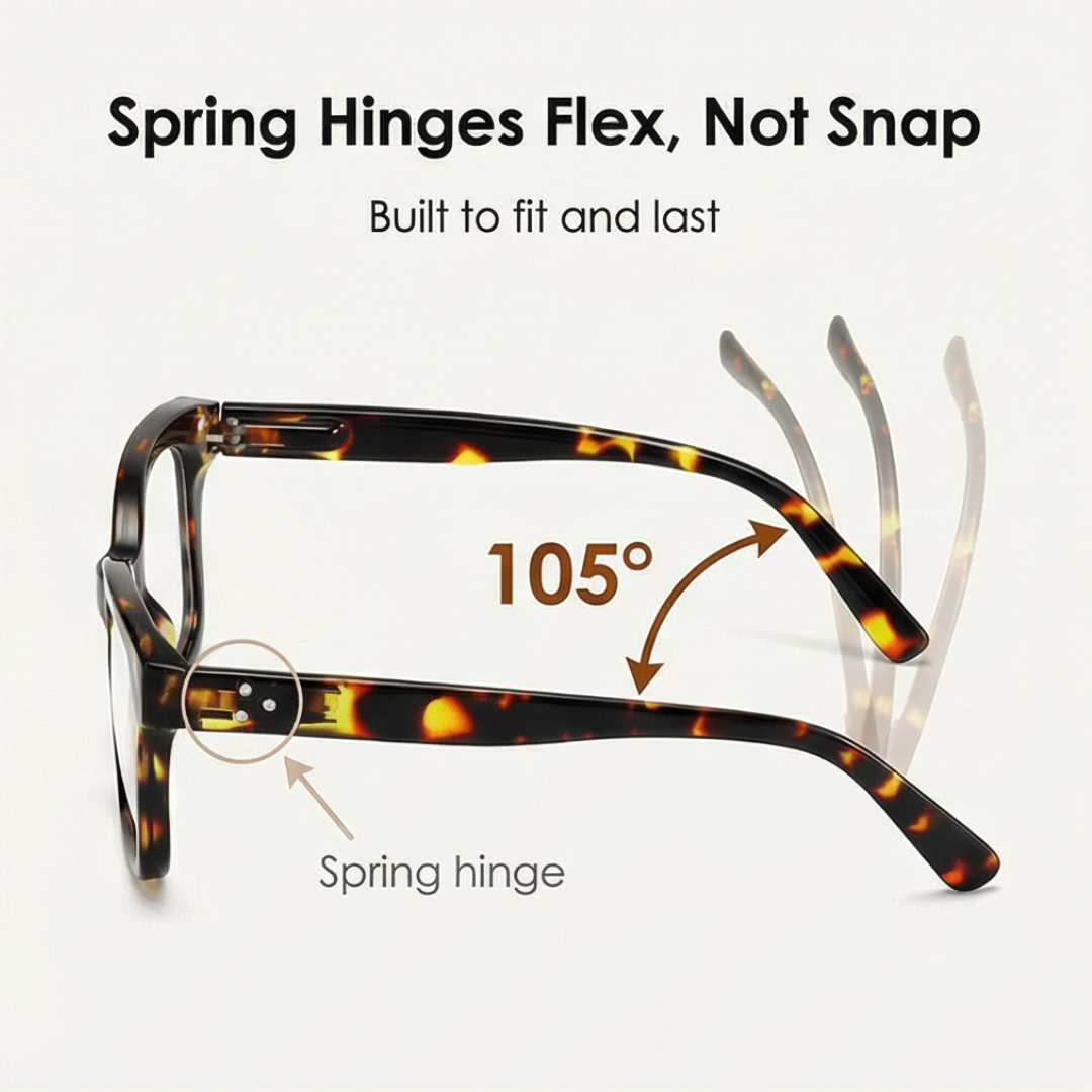 Reading glasses with blue light filter – Flexible spring hinges
