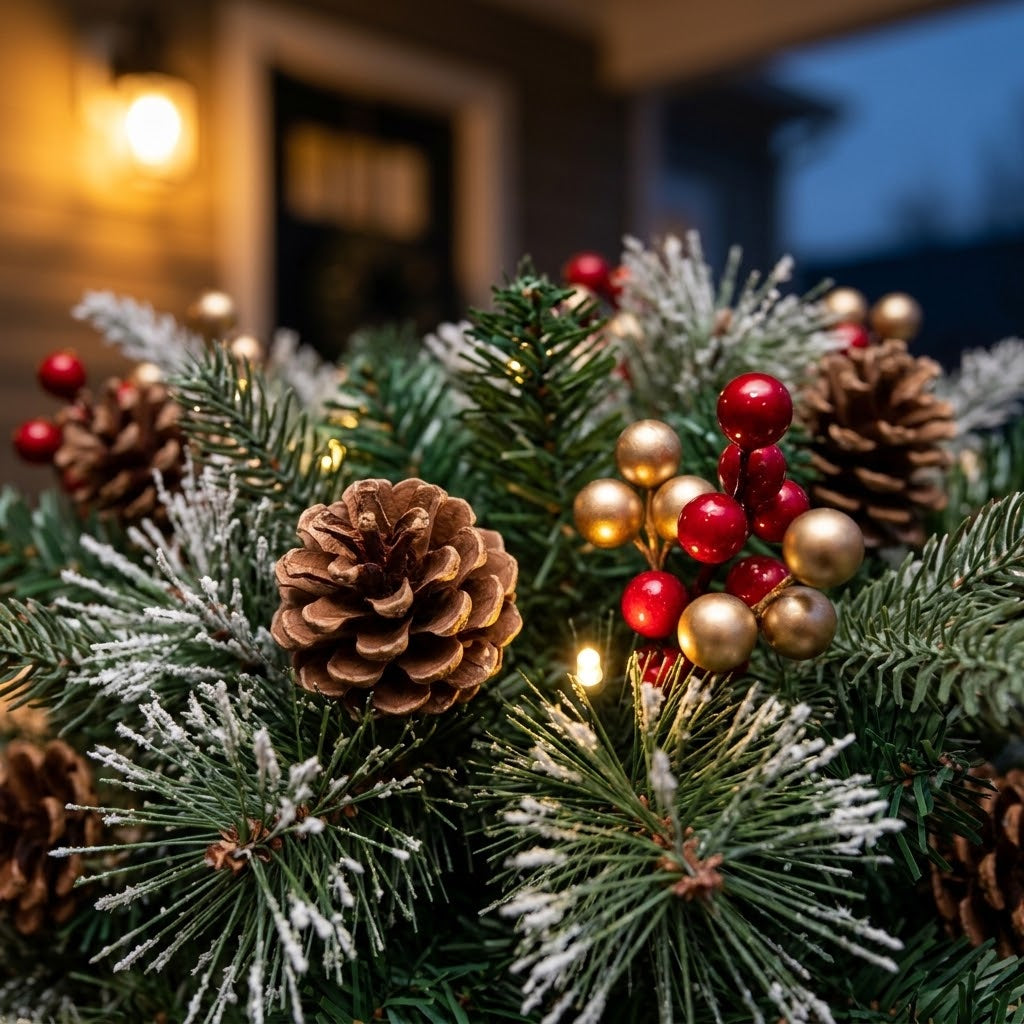 Illuminated Christmas arrangement with ground stake for planters, 68 cm wide