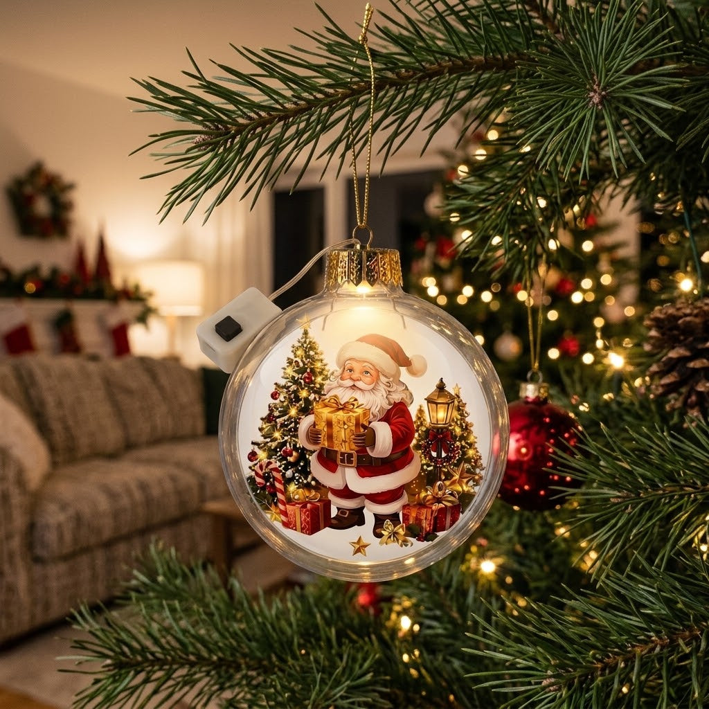 Illuminated Christmas ornament with miniature scene
