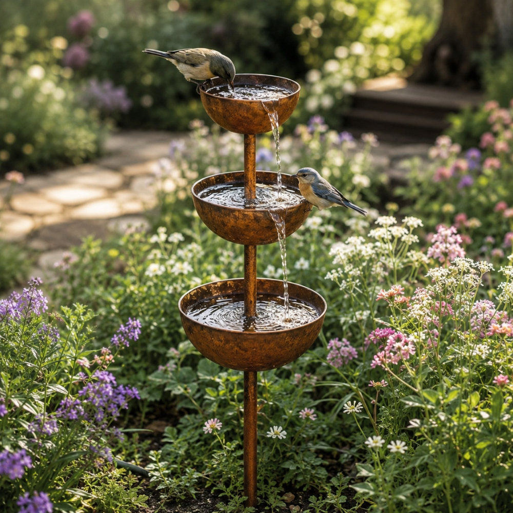 Vogeltränke aus Eisen – 3-stufiges Vogelbad für den Garten