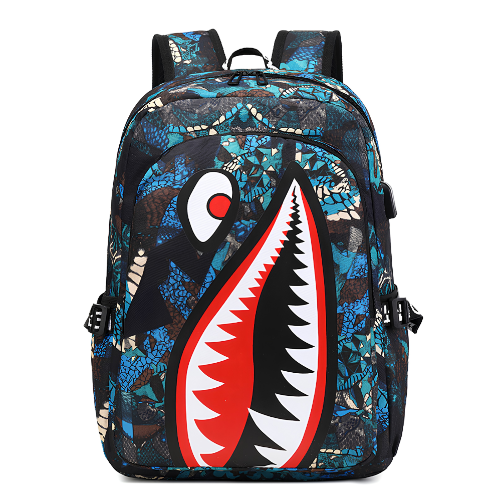 Kinder-Rucksack Hai-Motiv mit USB-Anschluss