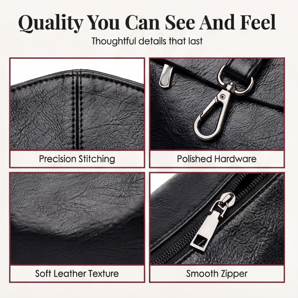 Soft Faux Leather Crossbody Bag – 3 Compartments