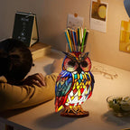 Tischlampe Uil Buntglas – warmweißes LED-Licht für Wohnzimmer