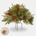 Weihnachtsgesteck beleuchtet mit Tannenzapfen & Beeren, Dreibein-Stab, 45 x 68 cm