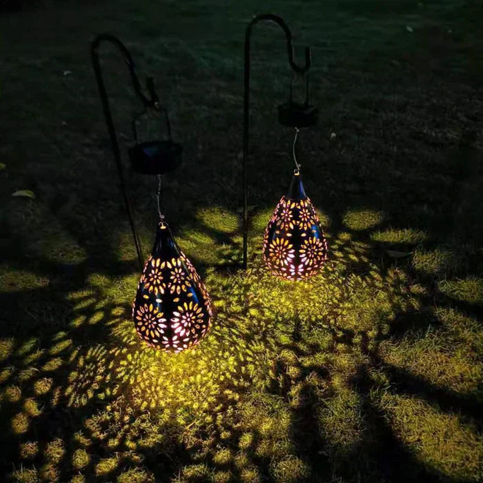 Solar-Gartenlaterne Tropfenform mit Schmetterling-Wandhaken