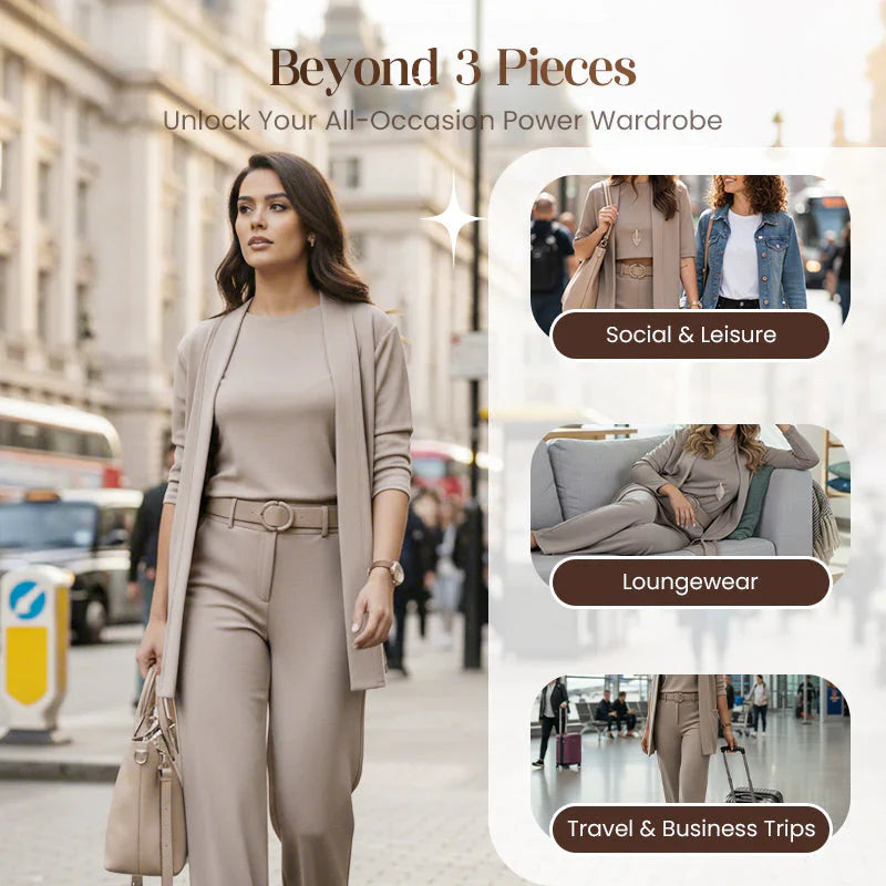 3-piece lounge set for women with cardigan, top, and pants