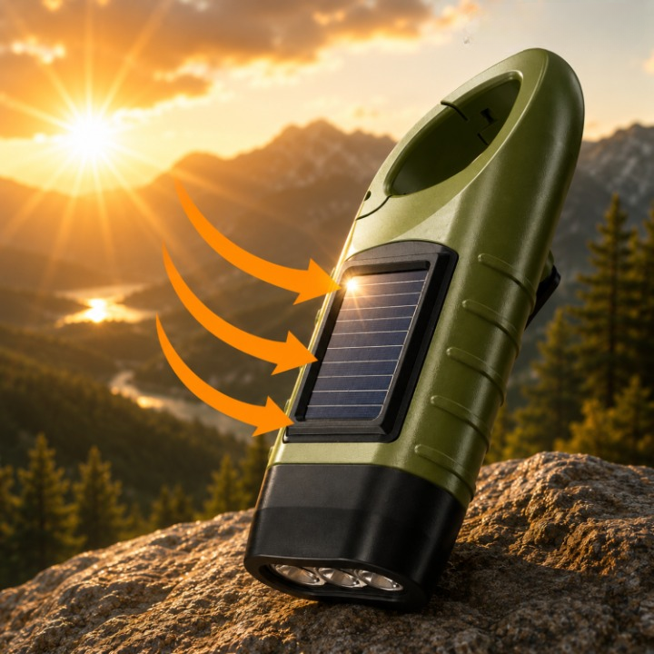 Solar-Kurbel-Taschenlampe LED mit Dynamo und Solarladung
