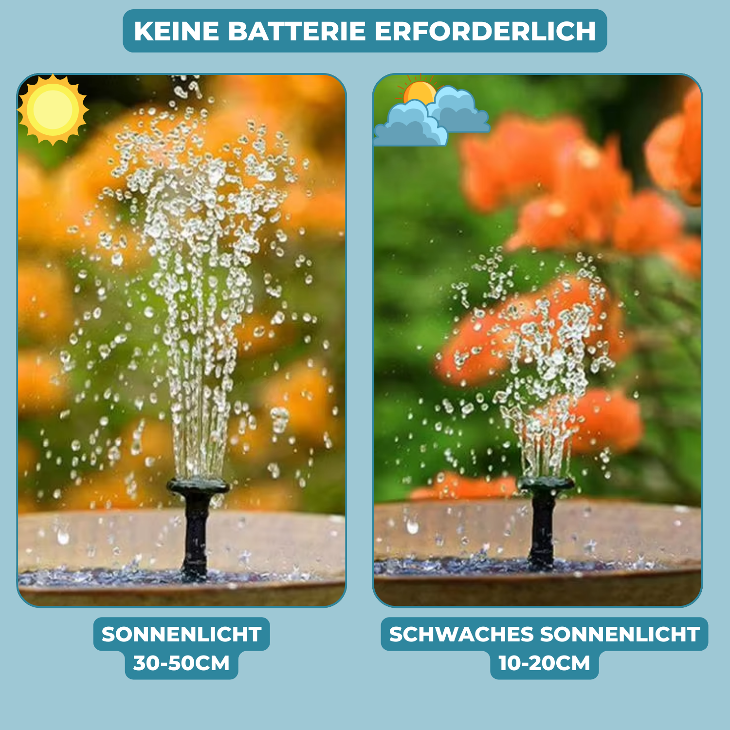 Solar-Springbrunnen mit 4 Düsen für Vogelbad und Teich