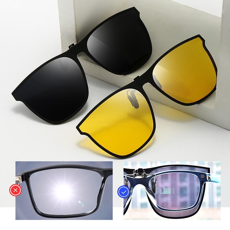 Clip-on polarized sunglasses with flip-up function