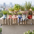 Mini flower pot with sitting legs for table, wall, and shelf edges, polyresin, hand-painted, 6 × 12 × 10 cm