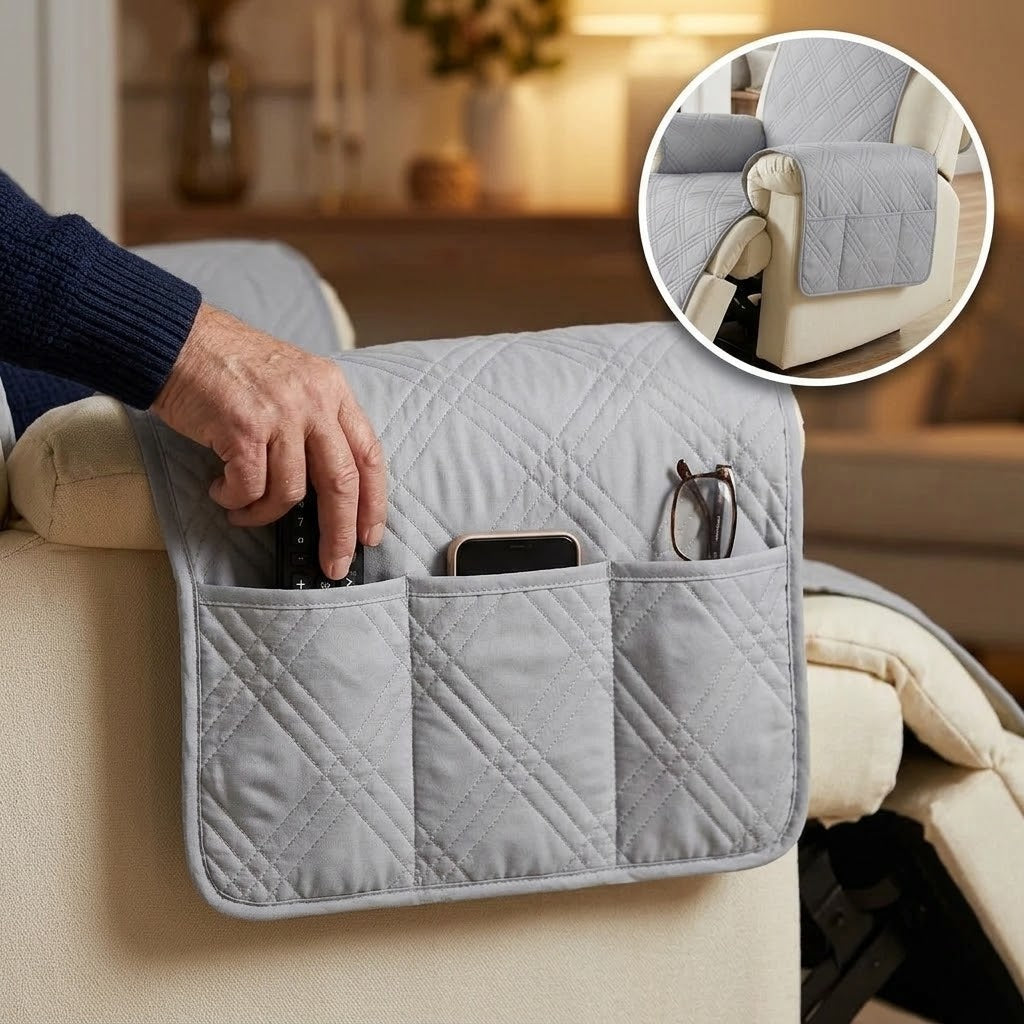 Sesselschoner für Relaxsessel mit 2 Seitentaschen, waschbar – 232 × 63 cm