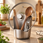 Utensilienhalter Edelstahl mit Deckelablage für Küche