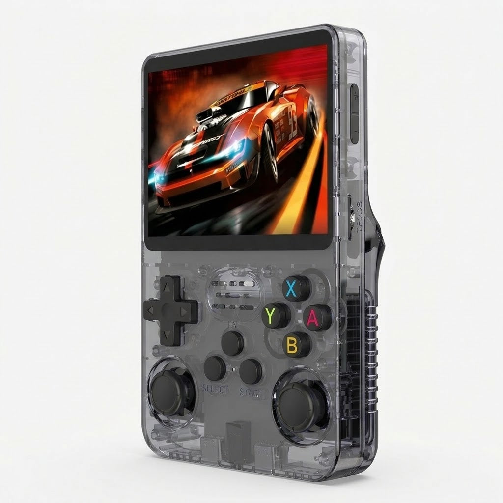 Retro handheld game console with 2 analog sticks, 640×480, in 5 colors