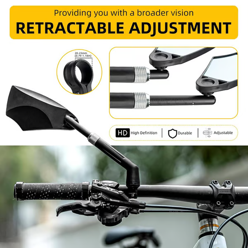 Bicycle rearview mirror with 180° field of view and 360° adjustment