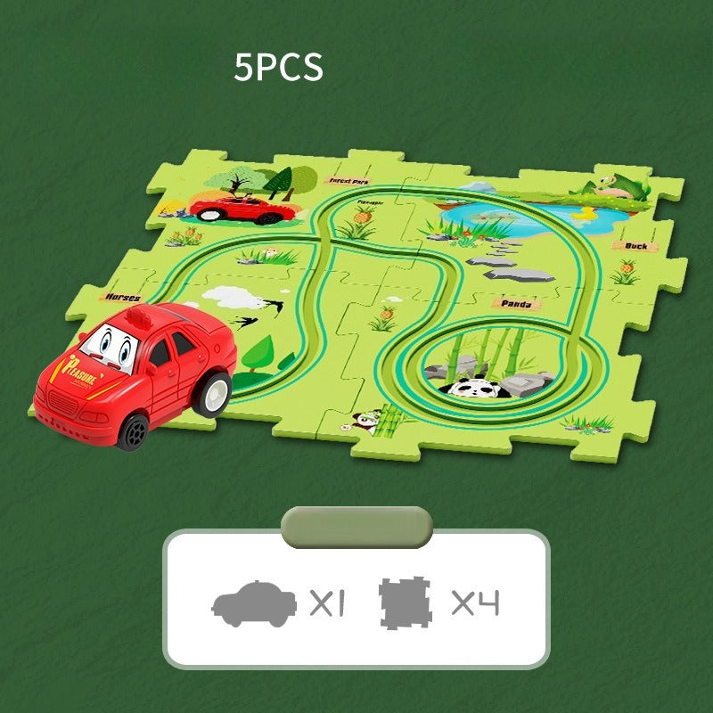 Puzzle-Straßenset mit Auto und Verkehrsschildern