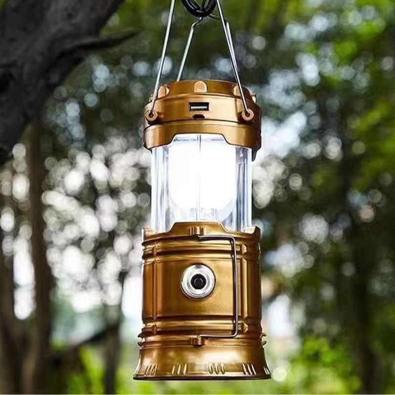 LED camping lamp solar USB power bank gold extendable 14-19 cm