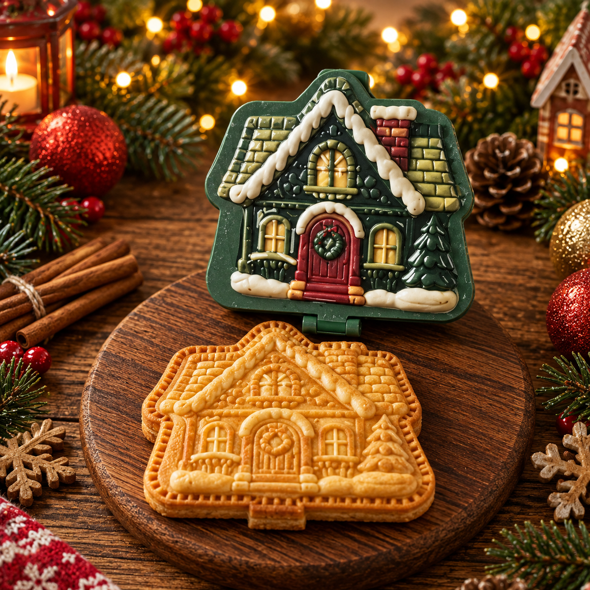 Christmas cookie & mini pie embossing mold with flip-open design - 3D motifs, 8 designs