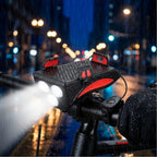 4-in-1 Fahrradlampe mit Handyhalterung, Powerbank und Hupe – USB aufladbar, IPX4