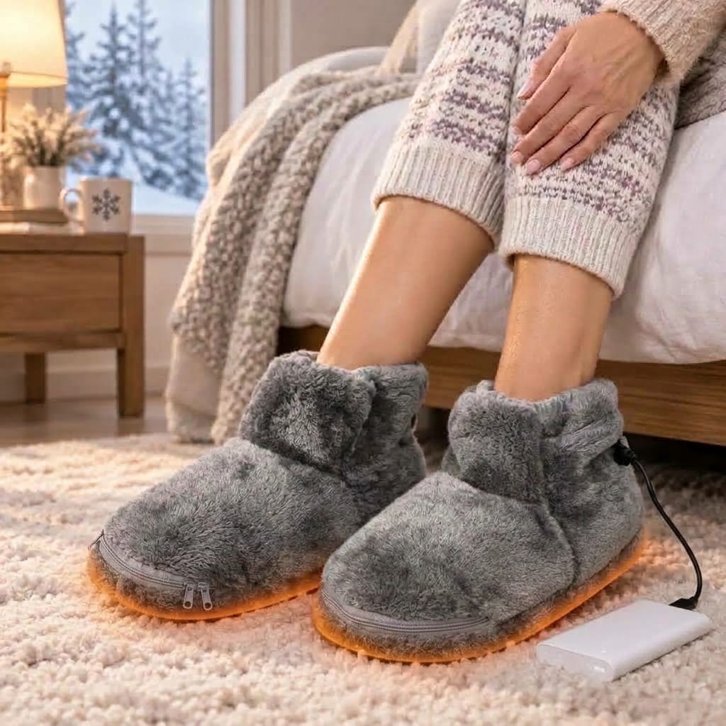 USB-Heizpantoffeln aus Plüsch, beheizte Sohle, 5 Stufen bis ca. 65 °C, Einheitsgröße 40–43