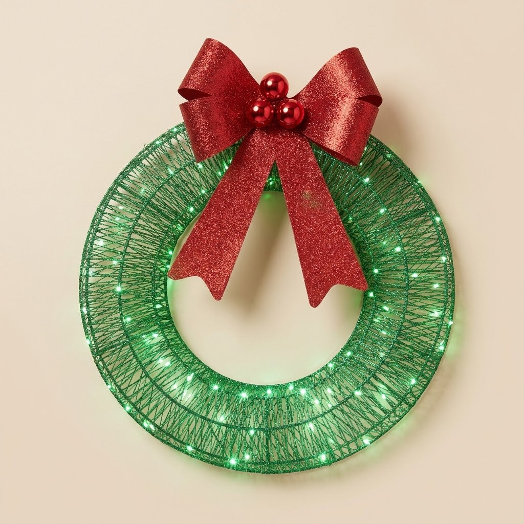 LED-Weihnachtskranz beleuchtet mit roter Schleife – batteriebetrieben für Innen, in Grün oder Gold