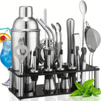 Stainless Steel Cocktail Set with 20 Bar Tools and Acrylic Stand