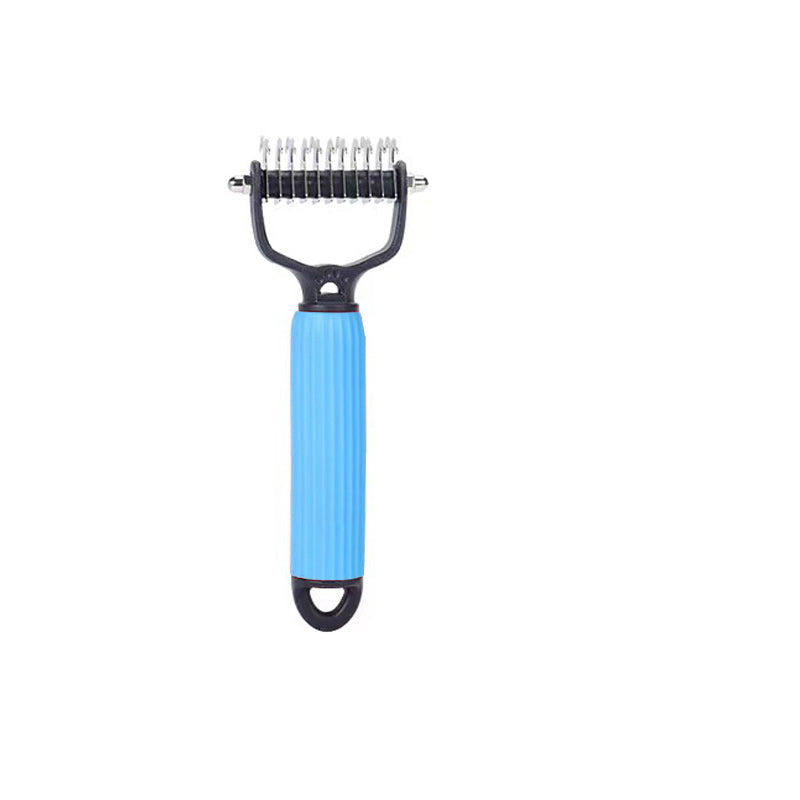 Fur grooming brush for dogs and cats with safety blades