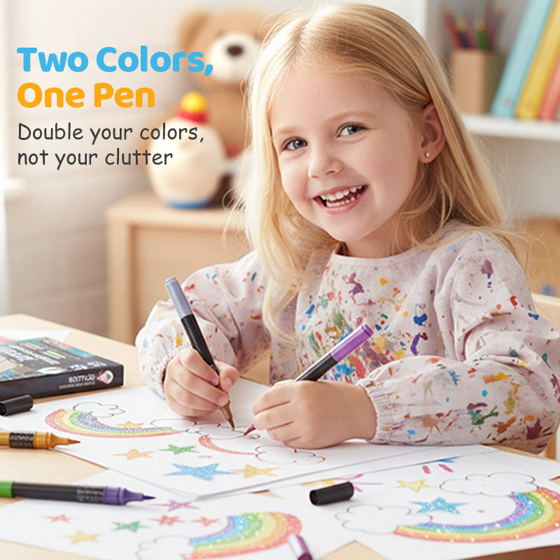 Glitter Felt Tip Pens Double-Ended – 2 Tips per Pen