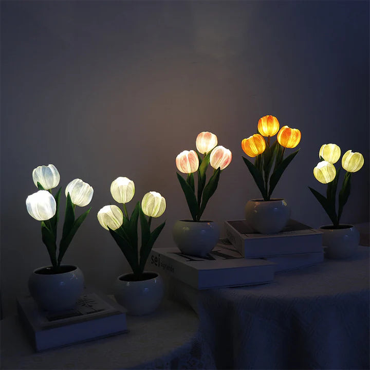 Tulip LED Table Lamp in Ceramic Pot – Warm Decorative Light