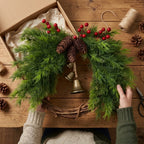 Country-style Christmas wreath with pinecones, berries, and bells, approx. 45 cm