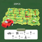 Puzzle-Straßenset mit Auto und Verkehrsschildern