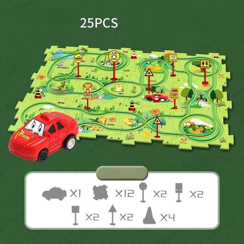Puzzle-Straßenset mit Auto und Verkehrsschildern