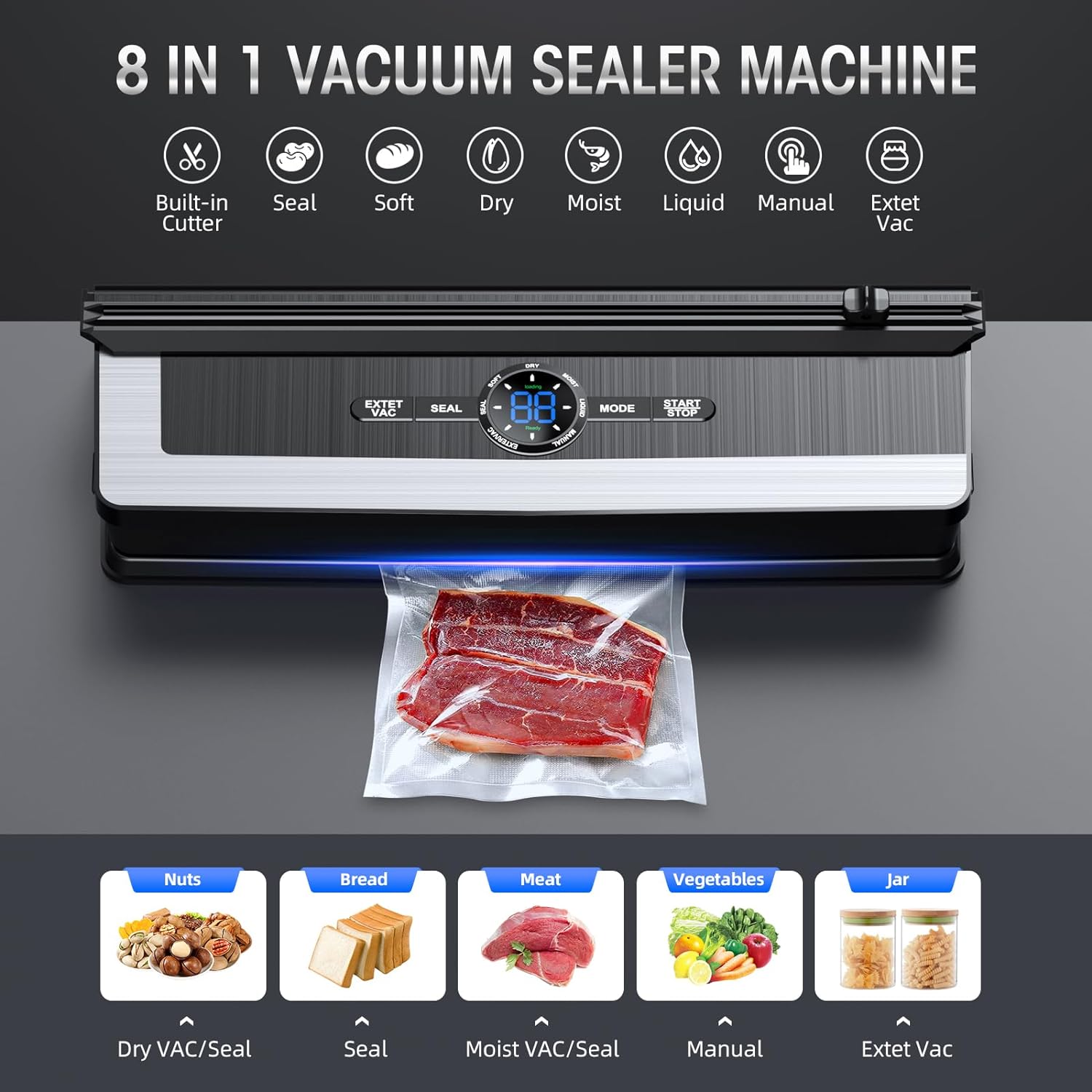 Vacuum sealer with built-in cutter – Less food waste