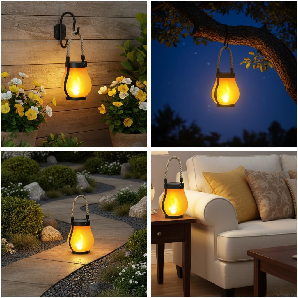 Solar Flame Lantern – LED Flame Effect for Garden, Balcony & Terrace