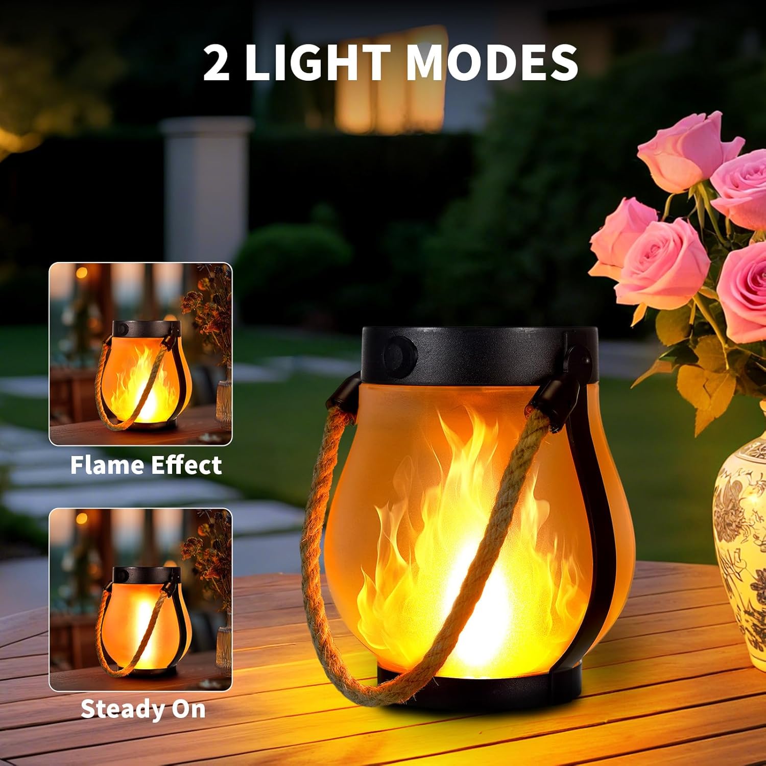 Flame Effect Lantern – Solar & USB Powered, No Fire or Smoke