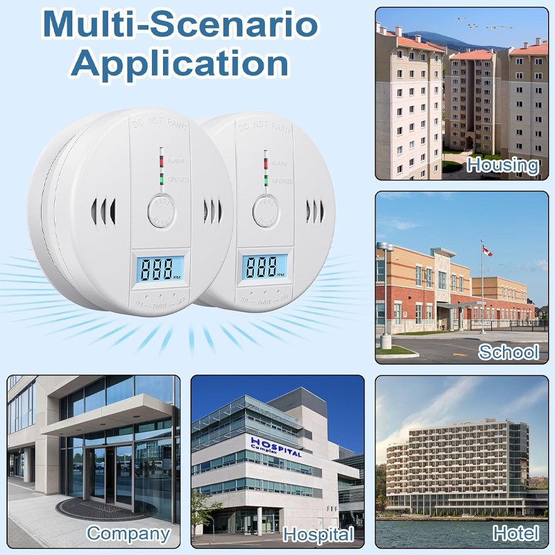 Carbon monoxide detector with LCD display and 85dB alarm