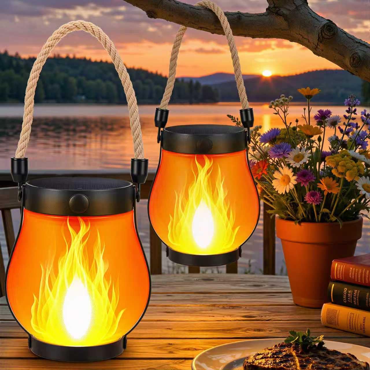 Solar Flame Lantern – LED Flame Effect for Garden, Balcony & Terrace
