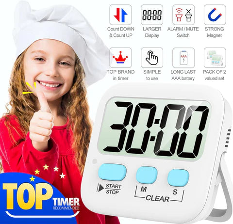 Digital Kitchen Timer with Large Display – 2-Pack