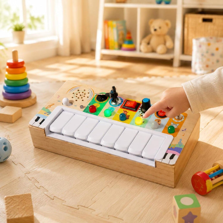 Baby Klavier aus Holz mit Activity-Board, 8 Tasten, Licht & Sound, ab 1 Jahr