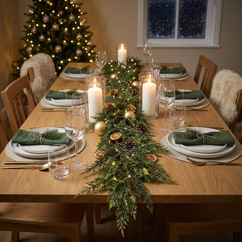 Grüne Girlande für die Weihnachtsdeko, biegsam, für Kamin und Treppe