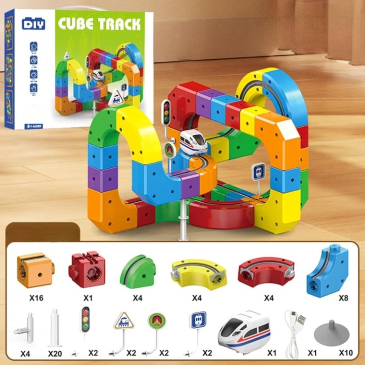 Magnetic building block track with train - gravity effect to amaze